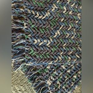 Handmade crochet baby blanket (blue/purple/green/white zigzag)